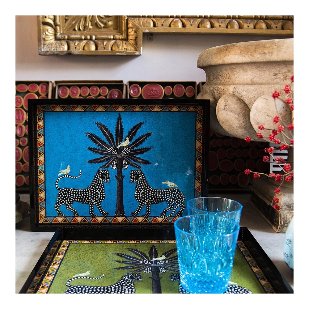 Léopard Tray Large Bleu, Plateau Ortigia, 38 cm x 28 cm Léopard Tray Large Bleu, Plateau Ortigia, 38 cm x 28 cm