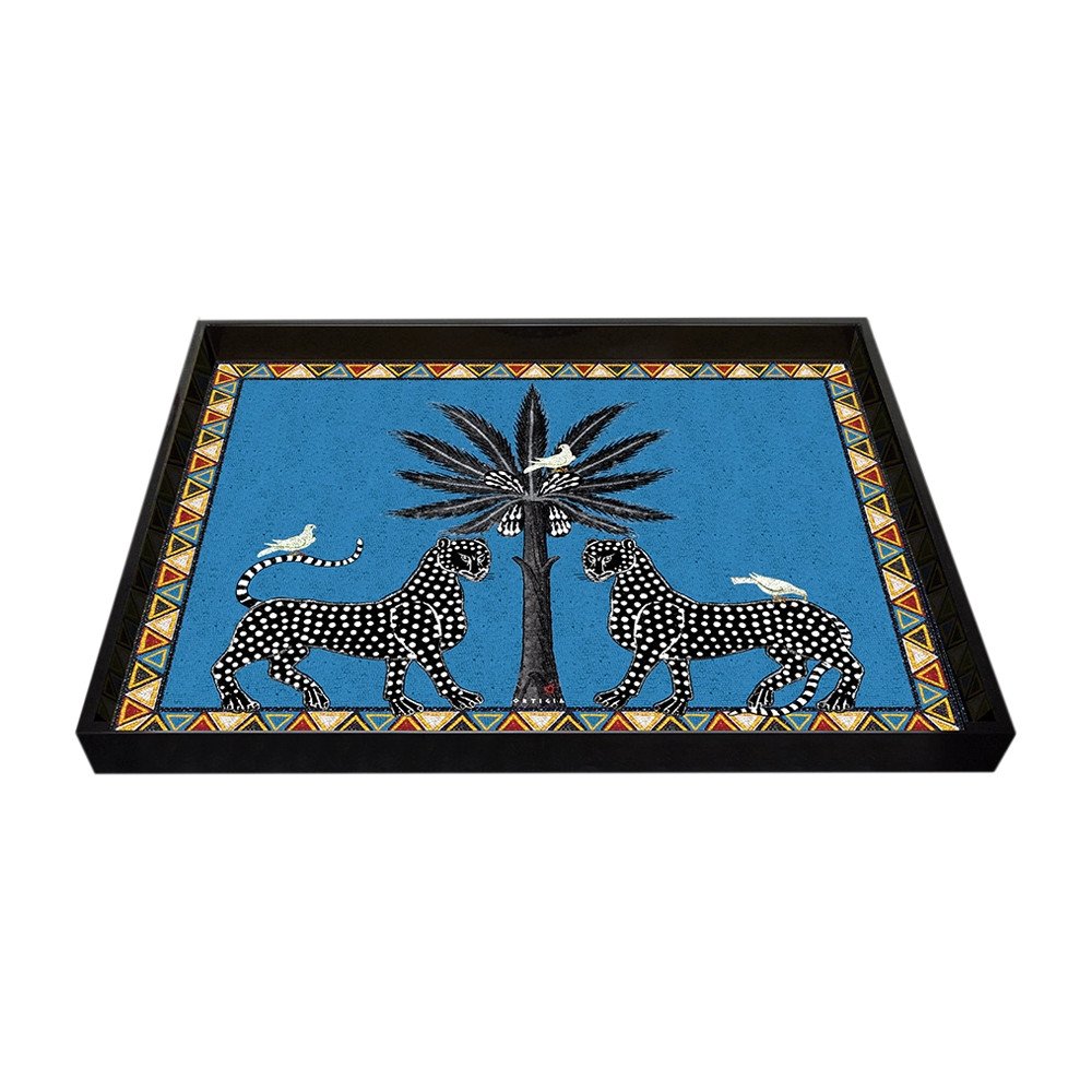 Léopard Tray Large Bleu, Plateau Ortigia, 38 cm x 28 cm Léopard Tray Large Bleu, Plateau Ortigia, 38 cm x 28 cm