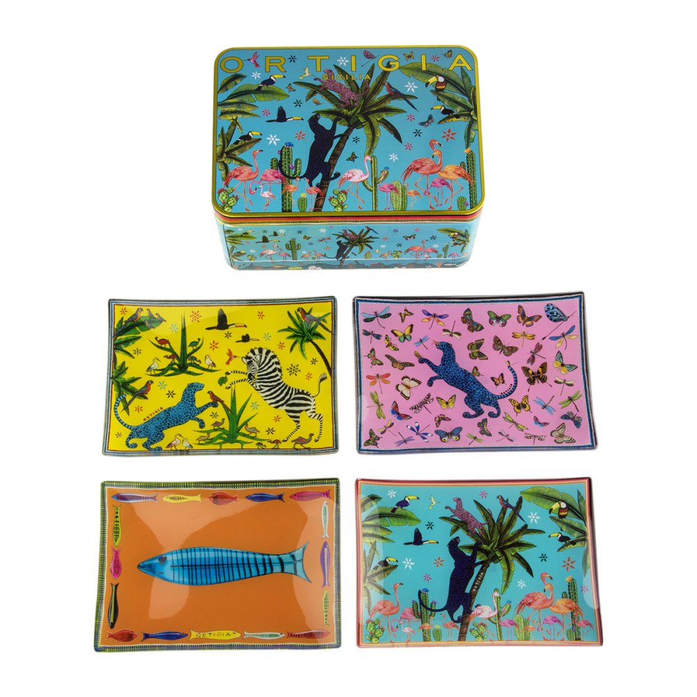 Tin Jungle, Lot de quatre assiettes en verre, Ortigia