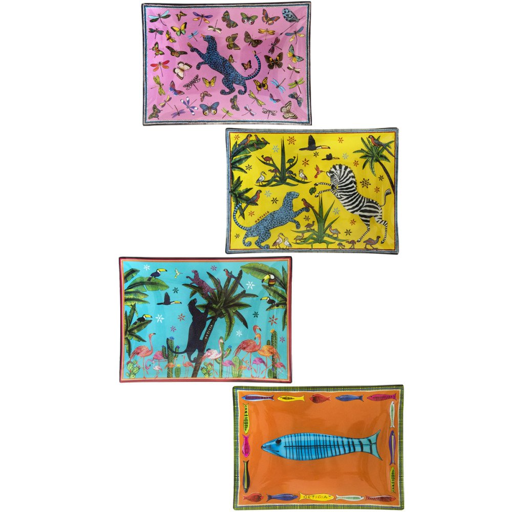 Tin Jungle, Lot de quatre assiettes en verre, Ortigia