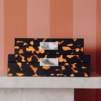 Tortoiseshell Silver Small, Boite Laqué, Addison Ross