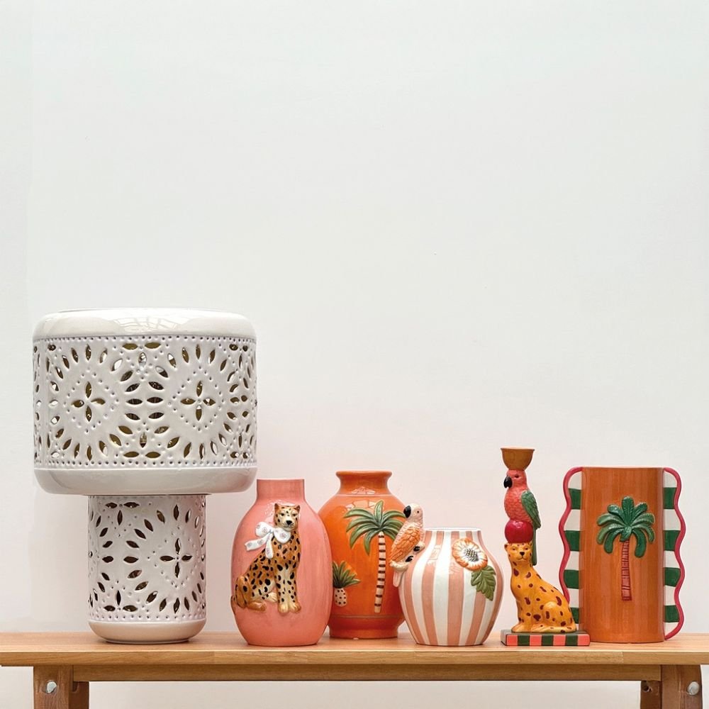 Vase palmier droit orange L17,3 P12,4 H23,4cm