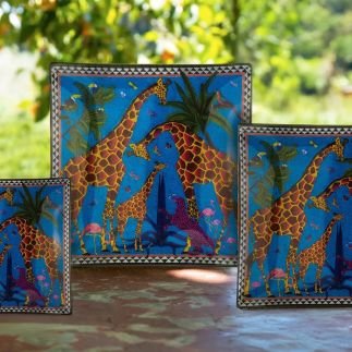 Giraffe Blue 11 cm x 11 cm, Vide-Poche en Verre, Ortigia