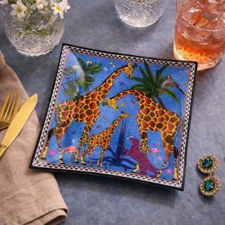 Giraffe Blue 18 cm x 18 cm, Vide-Poche en Verre, Ortigia