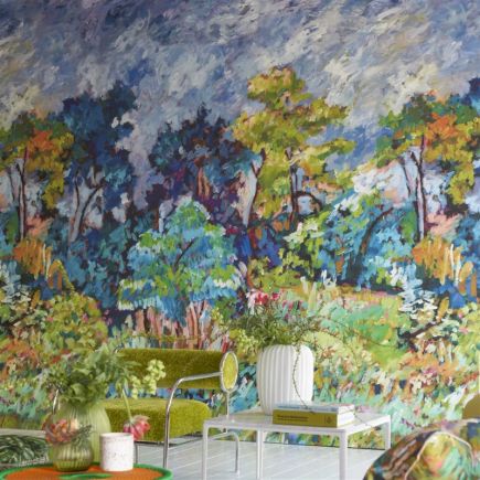 Forêt Impressioniste Cobalt, papier peint panoramique, Designers Guild
